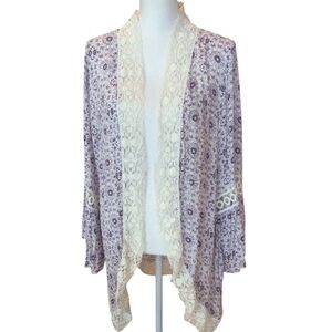 Entro Women's Purple and Cream Lace Open Cardigan Size 1X
